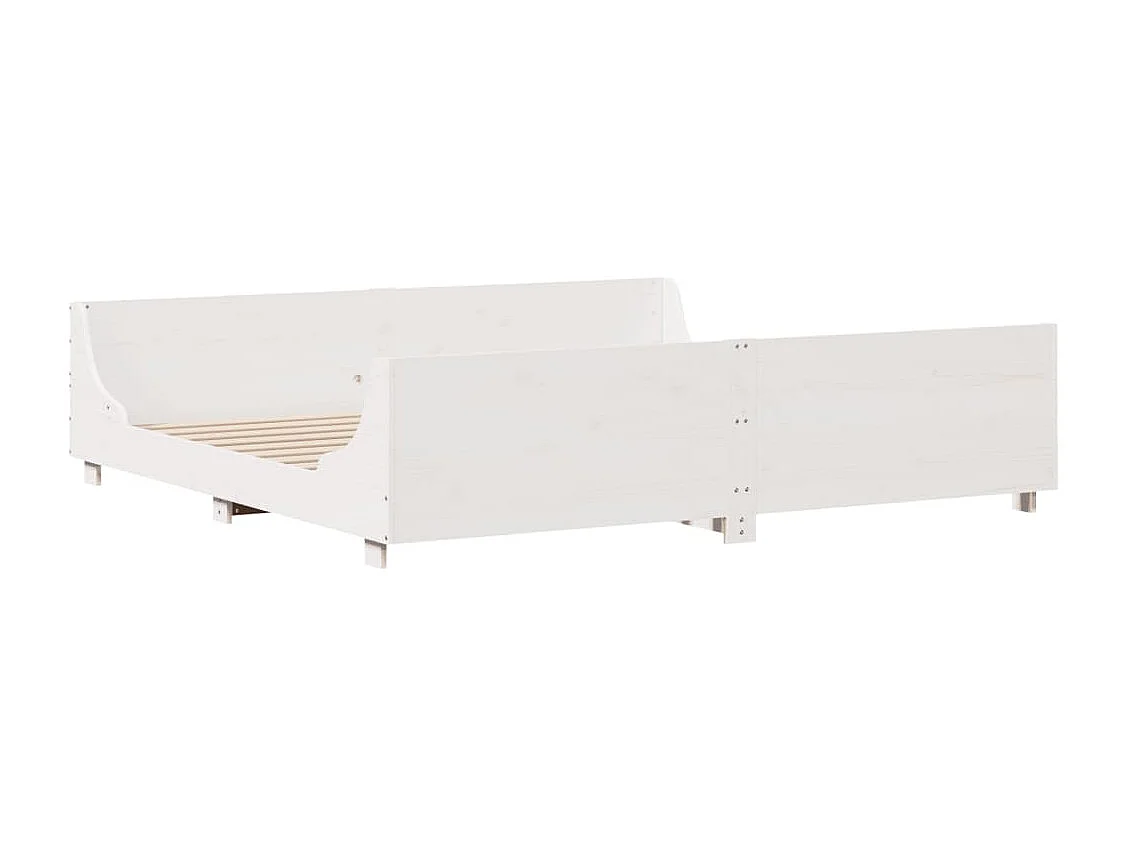 Lit adulte et tête de lit blanc 200x200 cm bois de pin massif FR442393