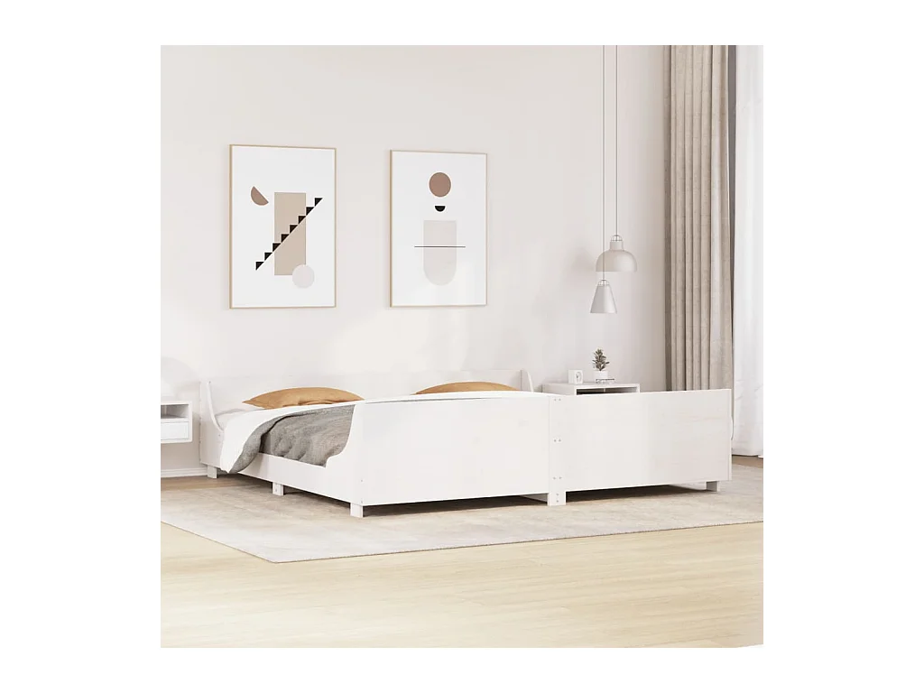 Lit adulte et tête de lit blanc 200x200 cm bois de pin massif FR442393