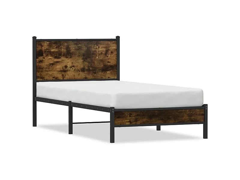 Bedframe met hoofdbord metaal gerookt eikenkleurig 90x200 cm BE649371