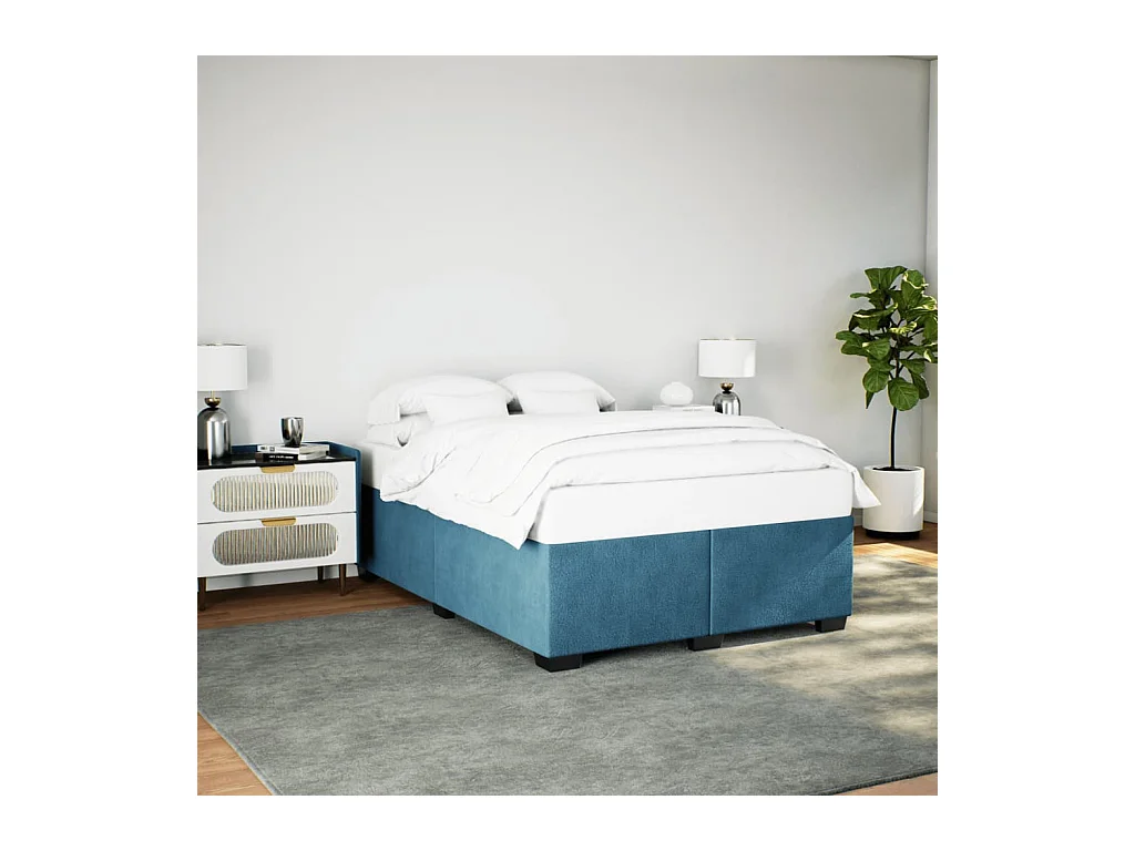 Lit adulte bleu 160x200 cm velours FR46324