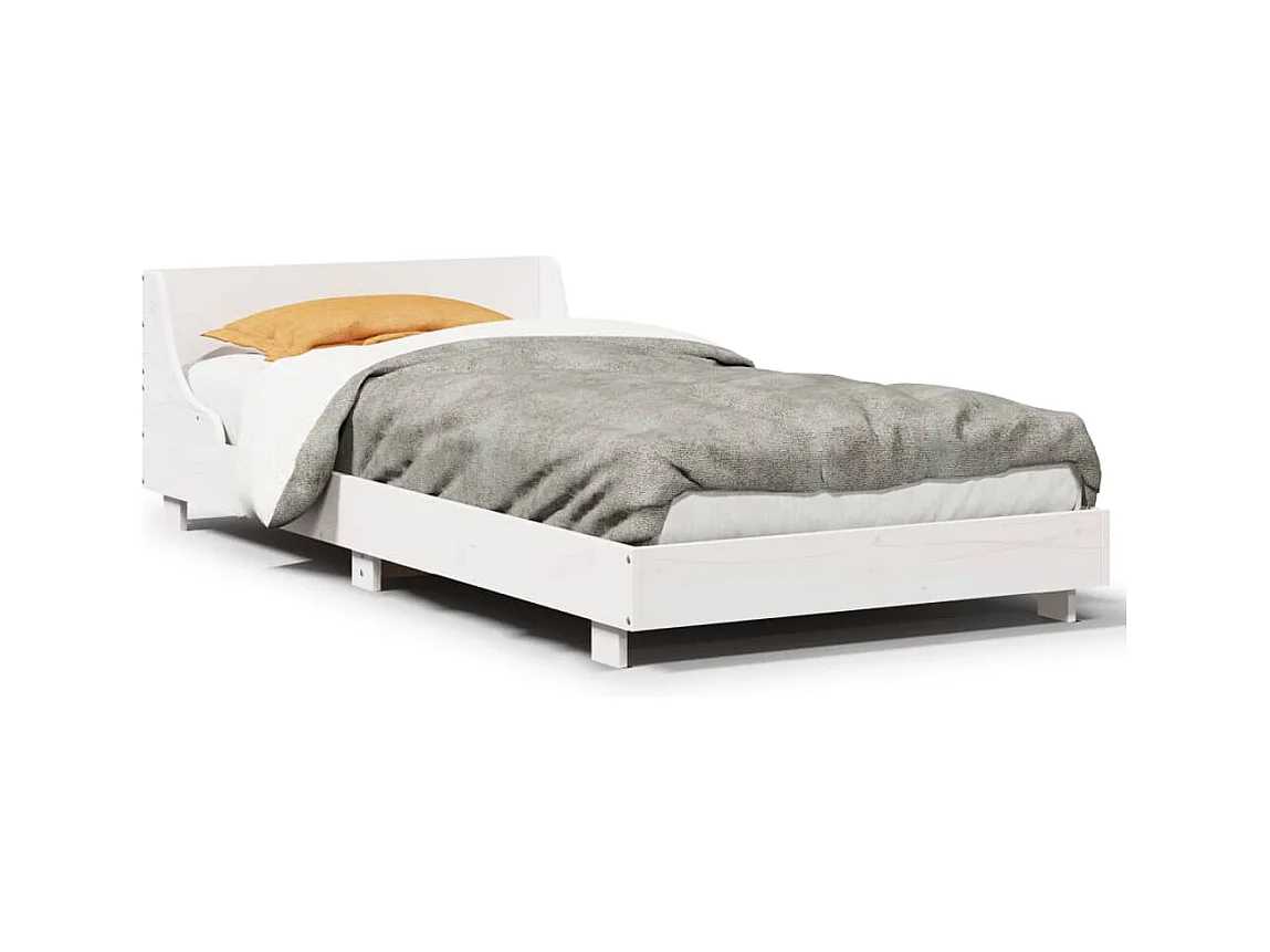 Lit adulte avec tête de lit blanc 75x190cm bois de pin massif FR800074
