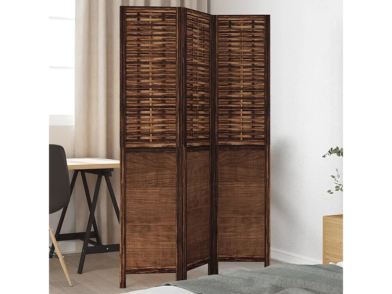 Biombo separador de 3 paneles madera paulownia marrón oscuro ES584595