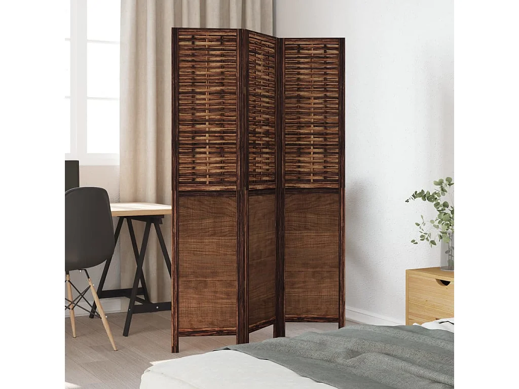 Biombo separador de 3 paneles madera paulownia marrón oscuro ES584595