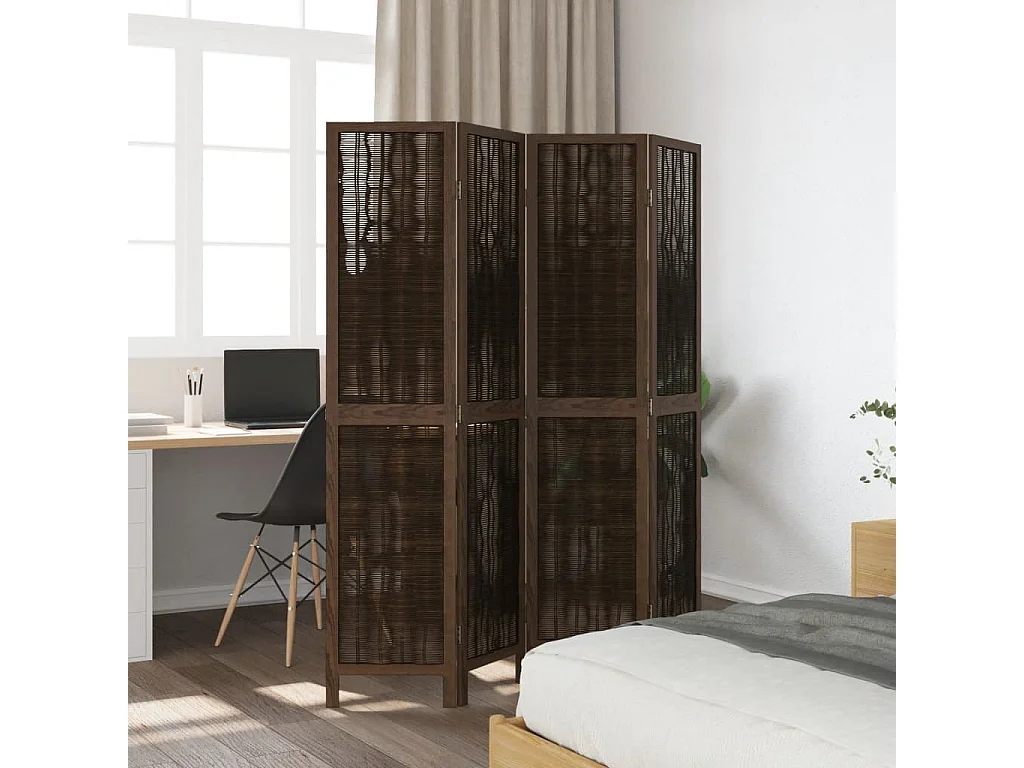 Paravent - Cloison de séparation 4 panneaux marron foncé paulownia massif FR77514