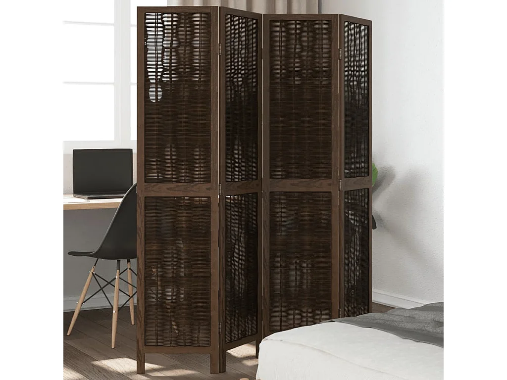 Biombo separador de 4 paneles madera paulownia marrón oscuro ES603826