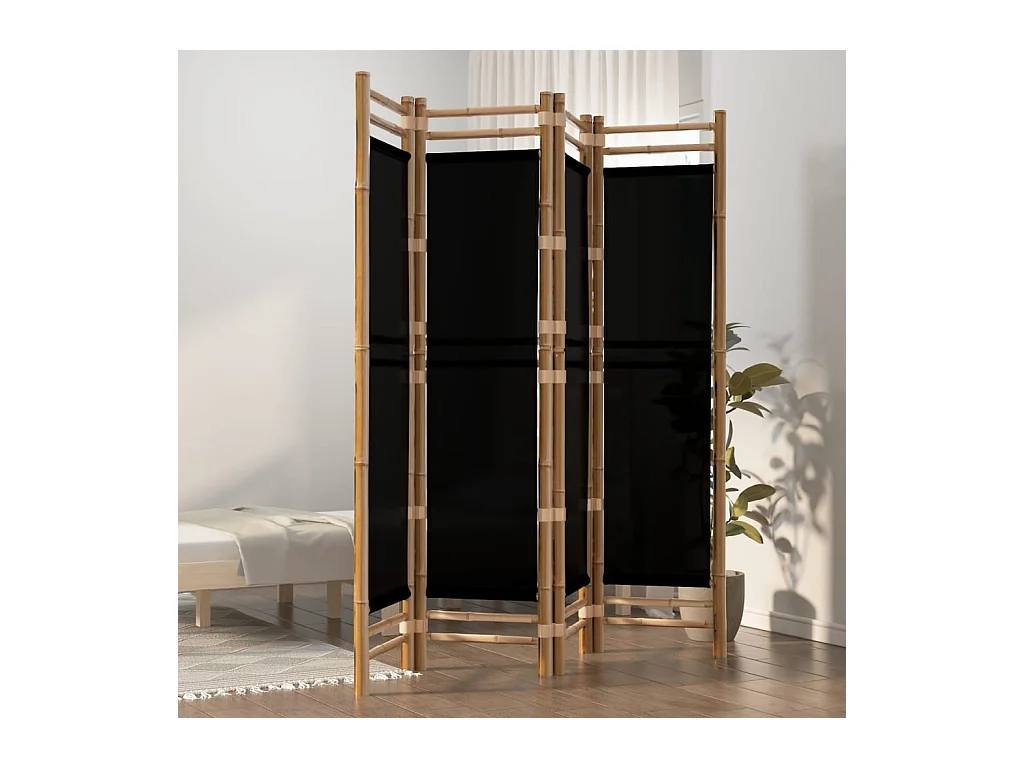 Paravent - Cloison de séparation pliante 4 panneaux 160 cm Bambou et toile FR20976