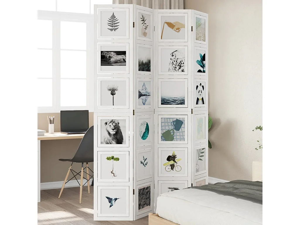 Paravent - Cloison de séparation 4 panneaux blanc bois de paulownia massif FR38716