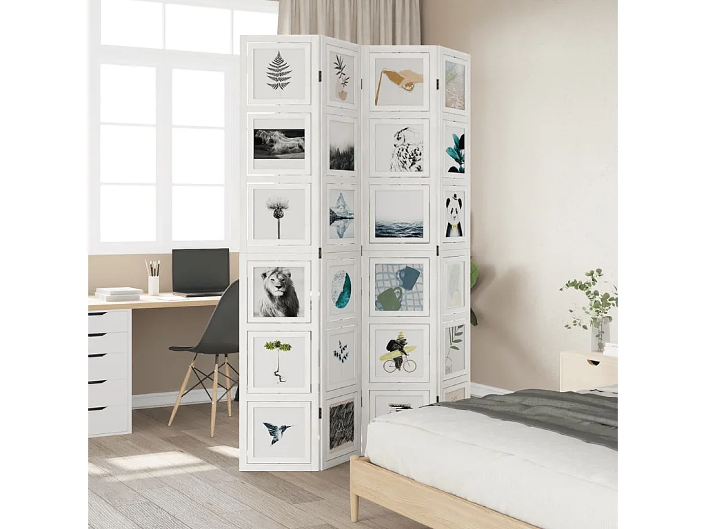 Paravent - Cloison de séparation 4 panneaux blanc bois de paulownia massif FR38716