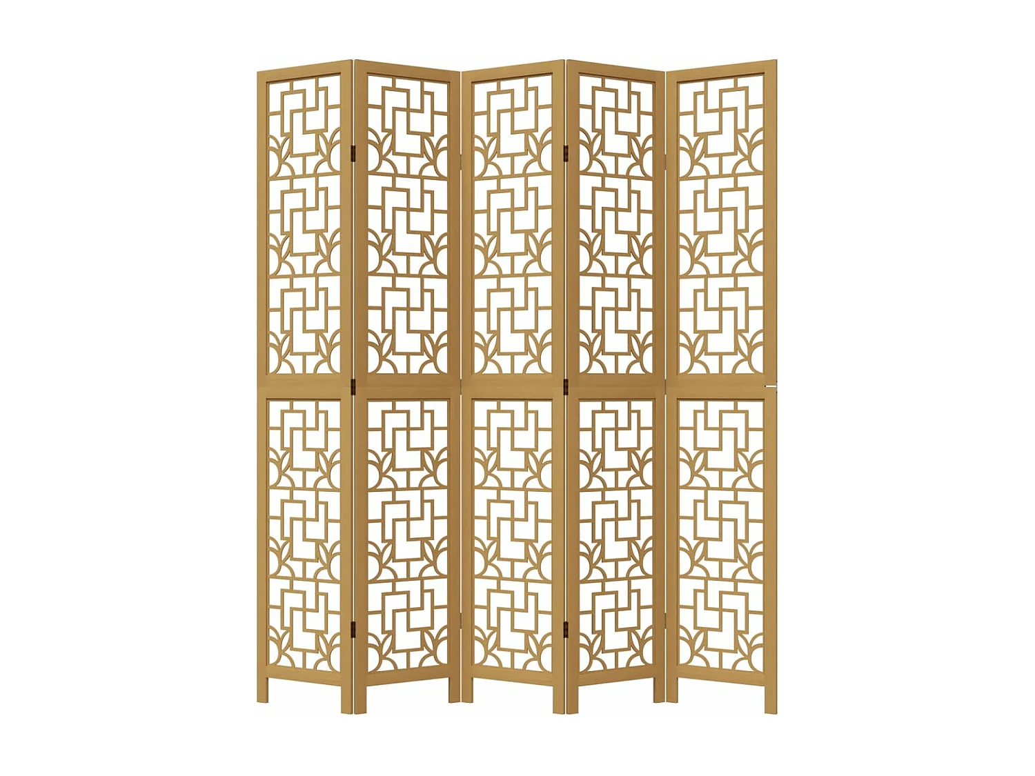 Biombo separador de 5 paneles madera maciza paulownia marrón ES827340