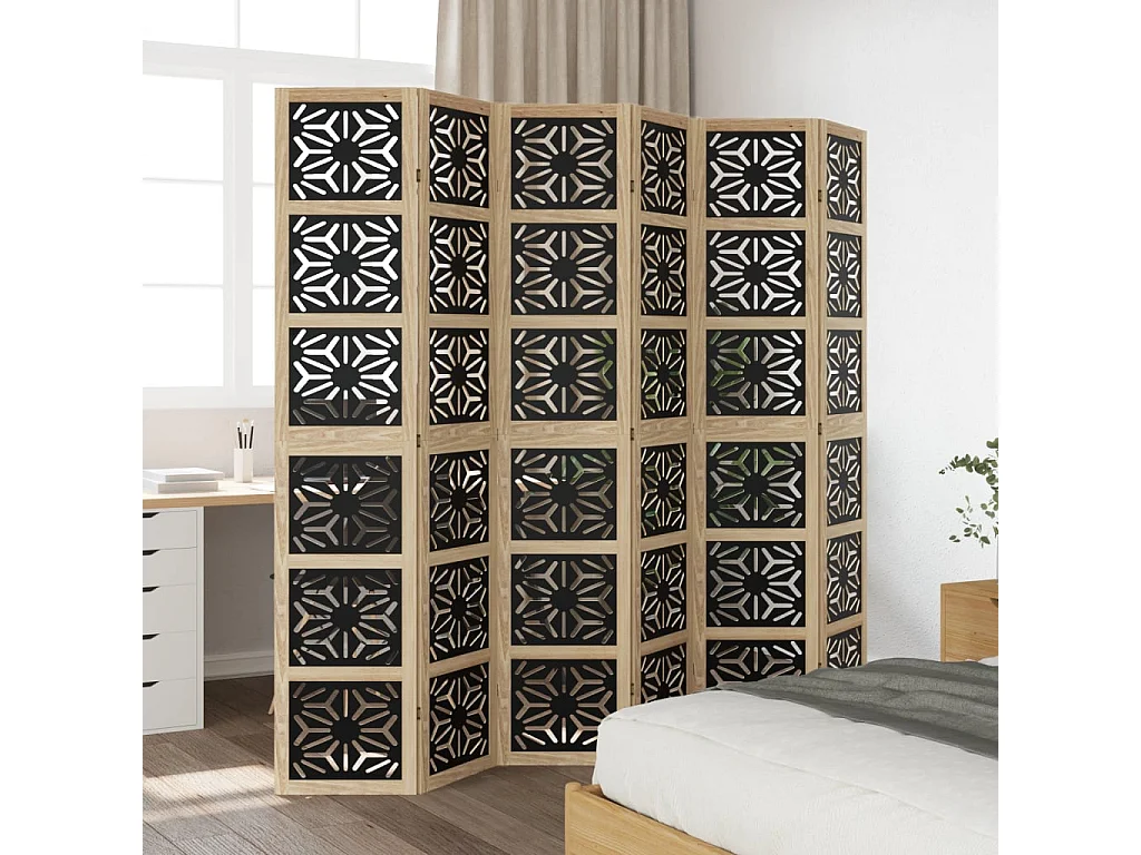 Kamerscherm met 6 panelen massief paulowniahout bruin en zwart BE842553
