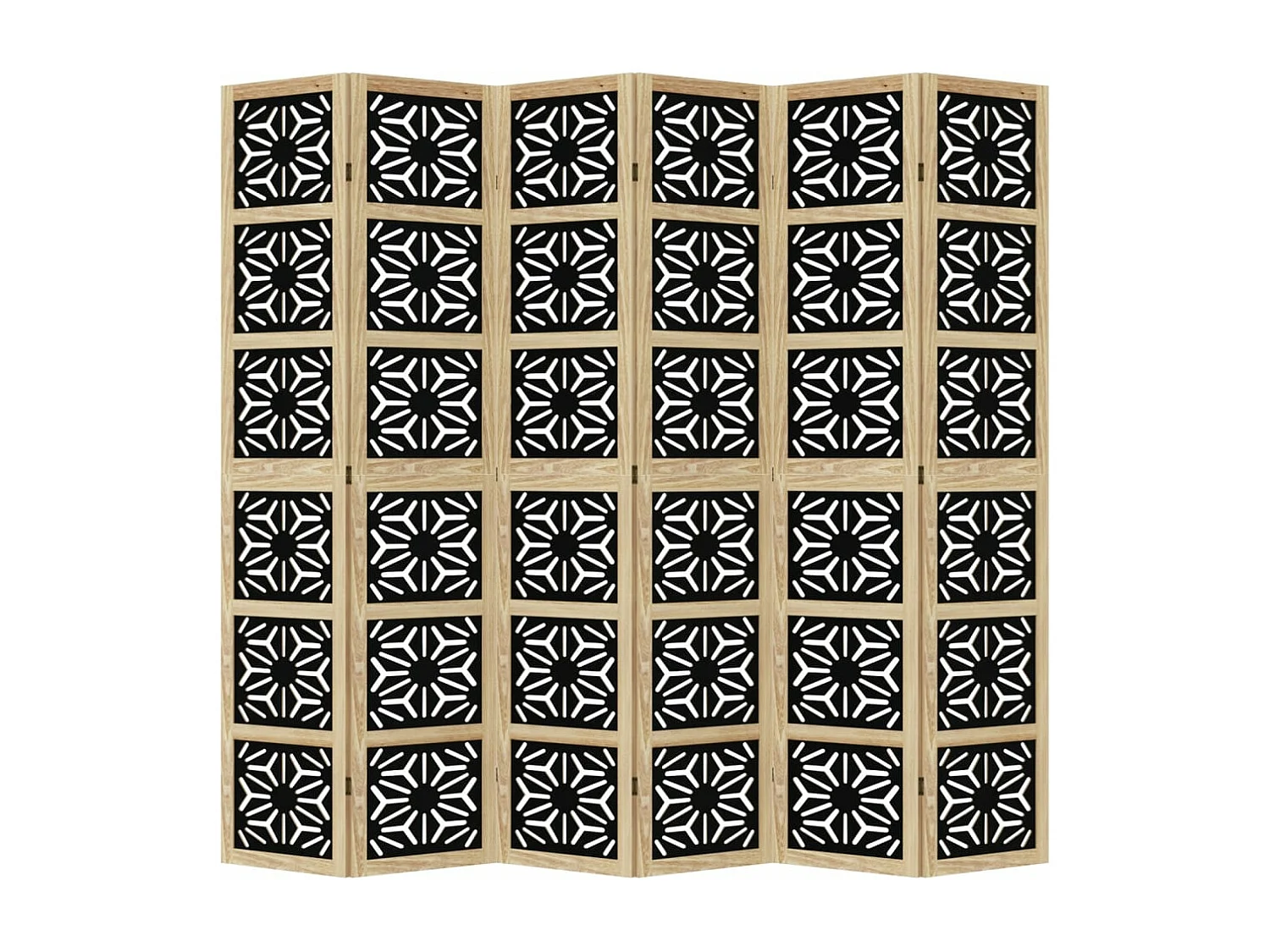 Kamerscherm met 6 panelen massief paulowniahout bruin en zwart BE842553