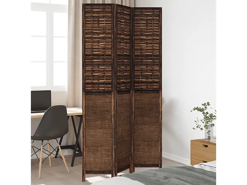 Biombo separador de 3 paneles madera paulownia marrón oscuro ES806986