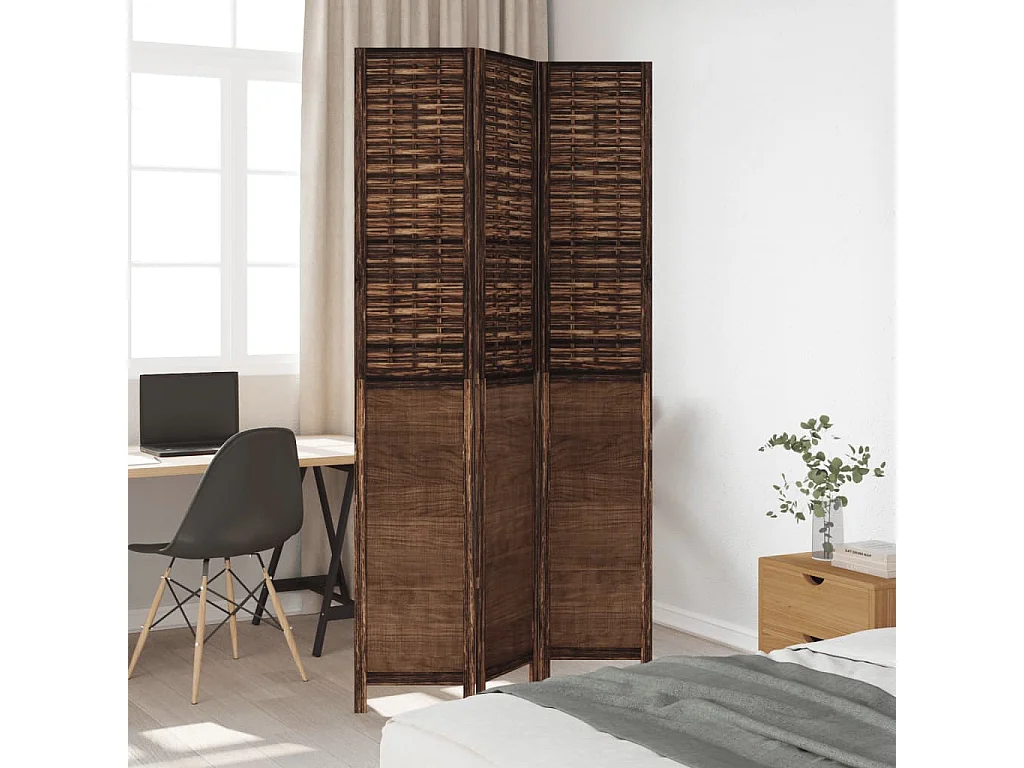 Kamerscherm met 3 panelen massief paulowniahout donkerbruin BE292921