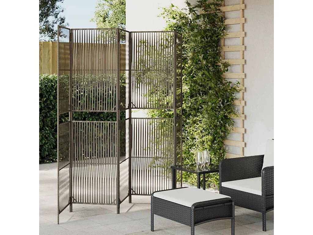 Paravent - Cloison de séparation 5 panneaux gris résine tressée FR71270