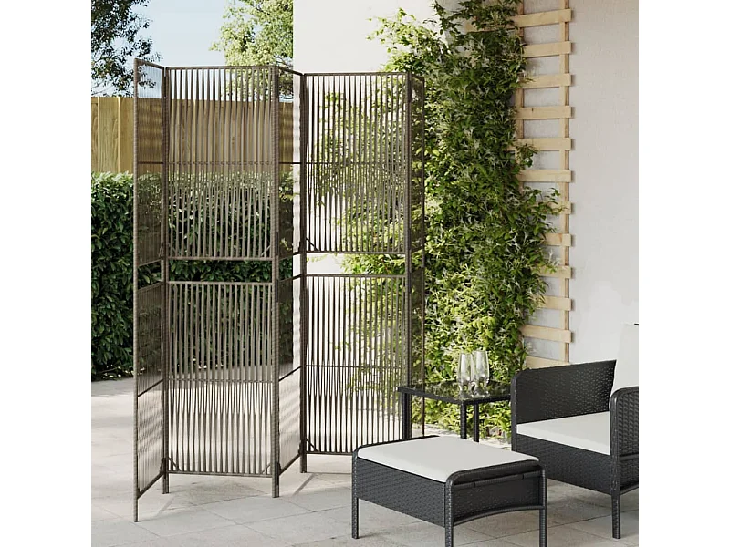 Paravent - Cloison de séparation 5 panneaux gris résine tressée FR71270