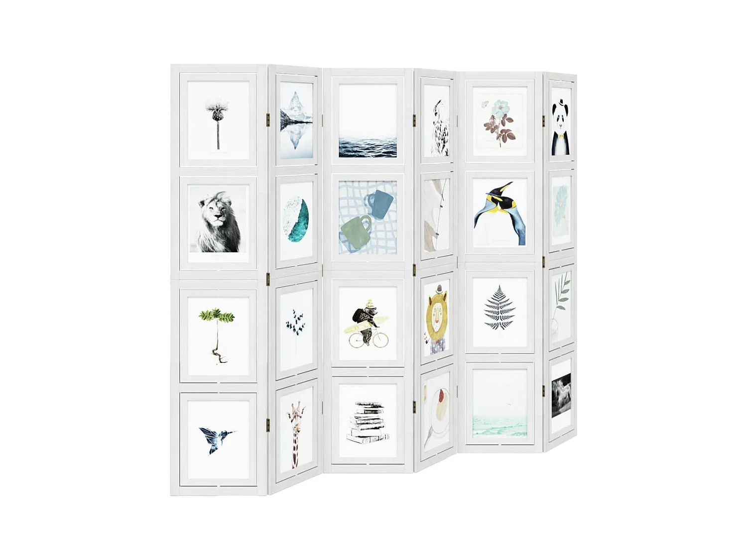 Biombo separador de 6 paneles madera maciza Paulownia blanco ES424683