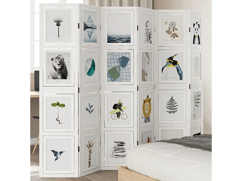 Paravent - Cloison de séparation 6 panneaux blanc bois de paulownia massif FR18514