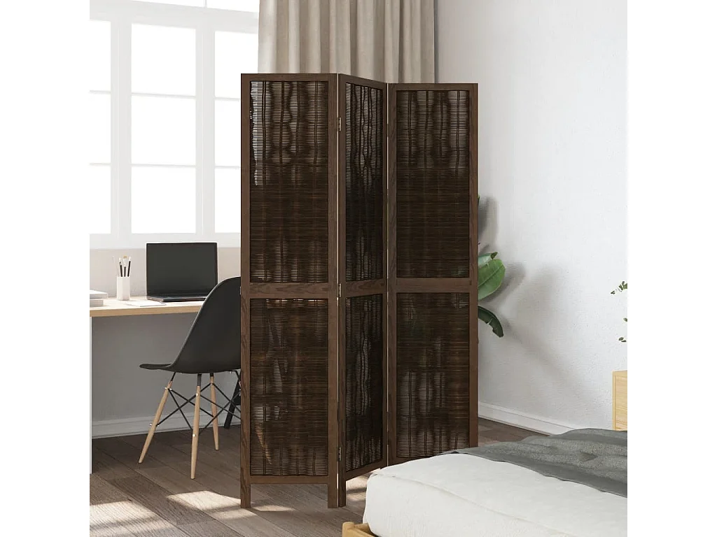 Biombo separador de 3 paneles madera paulownia marrón oscuro ES619355