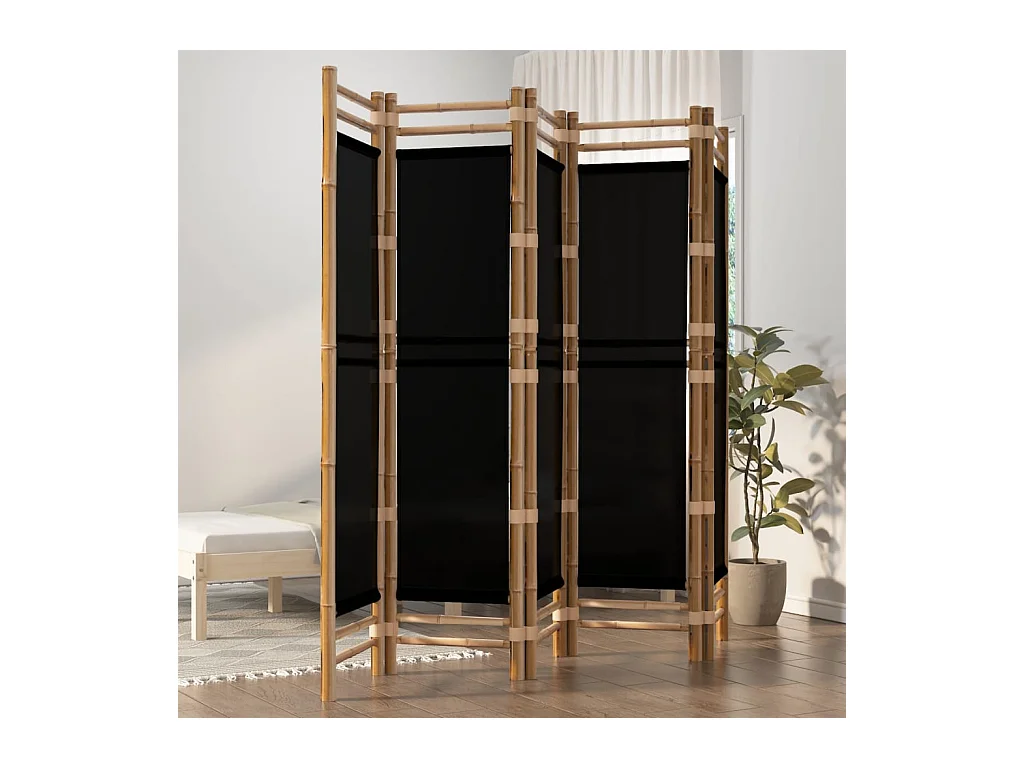 Paravent - Cloison de séparation pliante 5 panneaux 200 cm Bambou et toile FR72655