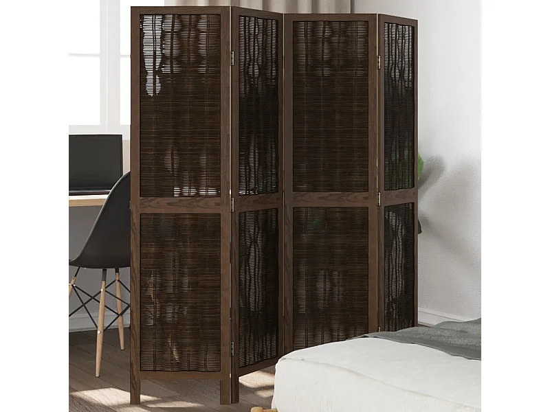 Biombo separador de 4 paneles madera paulownia marrón oscuro ES758115