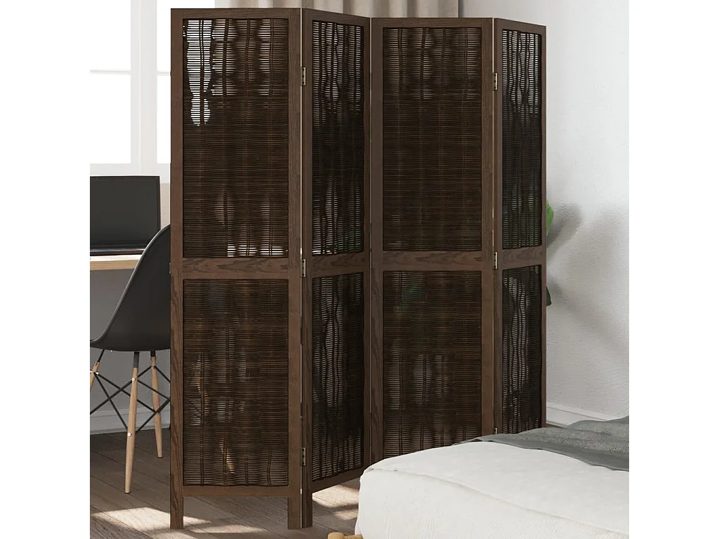 Paravent - Cloison de séparation 4 panneaux marron foncé paulownia massif FR60152