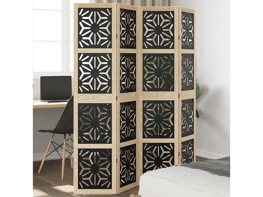 Kamerscherm met 4 panelen massief paulowniahout bruin en zwart BE341270