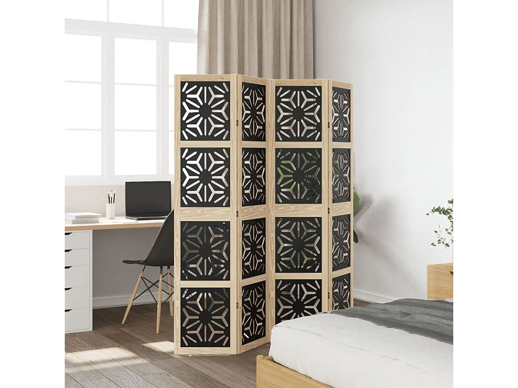 Kamerscherm met 4 panelen massief paulowniahout bruin en zwart BE341270