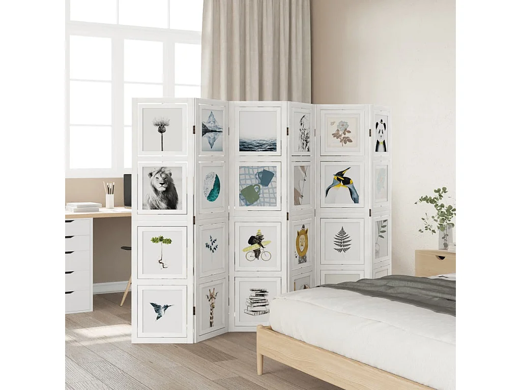 Biombo separador de 6 paneles madera maciza Paulownia blanco ES357984