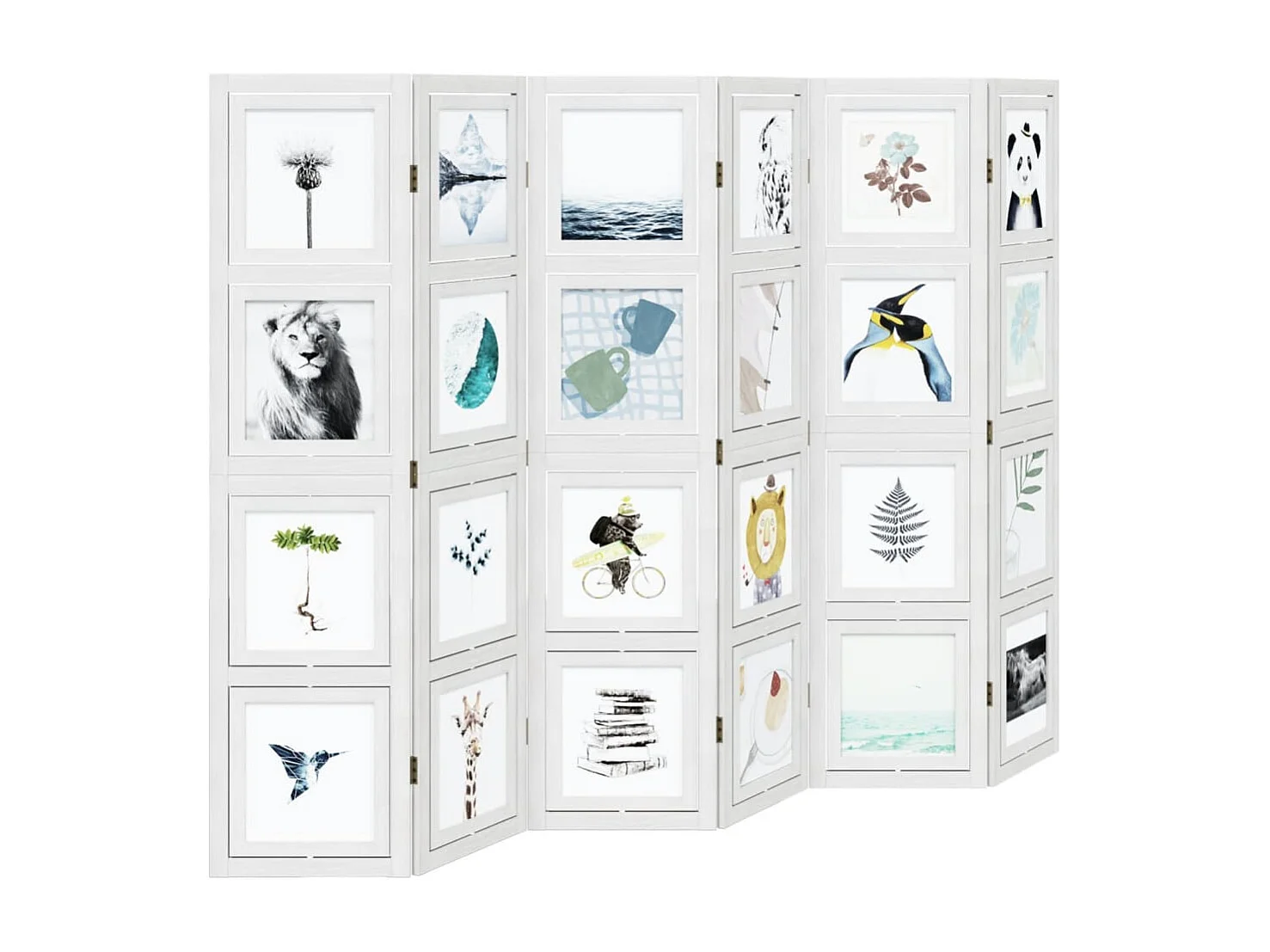 Biombo separador de 6 paneles madera maciza Paulownia blanco ES357984