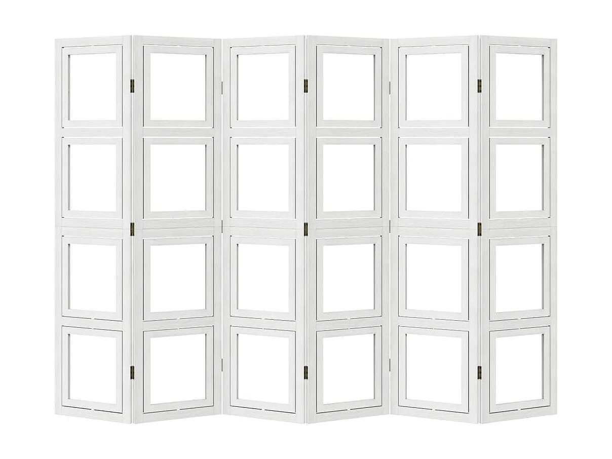 Biombo separador de 6 paneles madera maciza Paulownia blanco ES357984