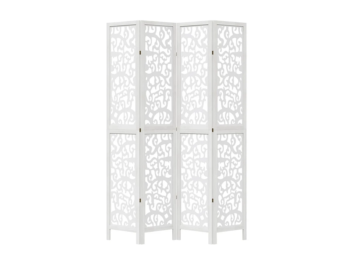 Biombo separador de 4 paneles madera maciza Paulownia blanco ES644583