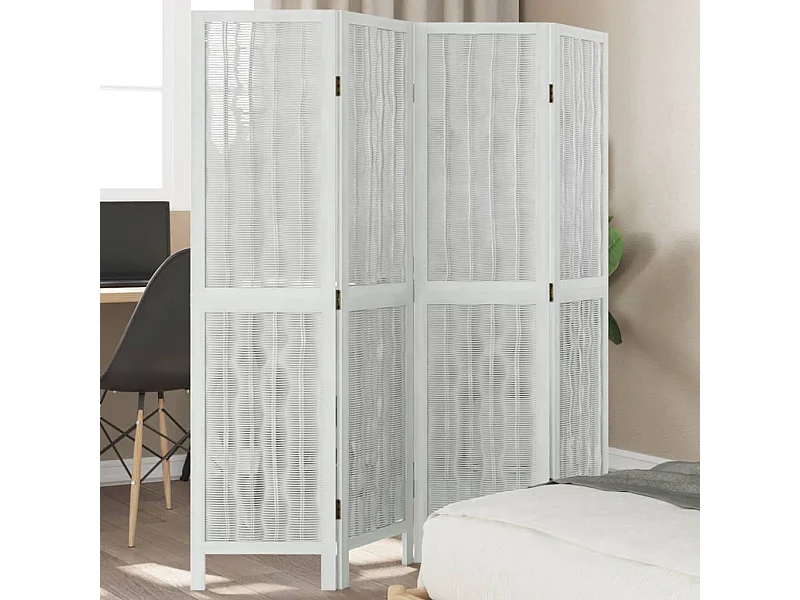 Biombo separador de 4 paneles madera maciza Paulownia blanco ES843465