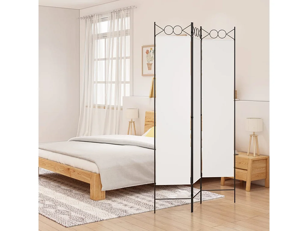 Paravent - Cloison de séparation 3 panneaux Blanc 120x200 cm Tissu FR12518