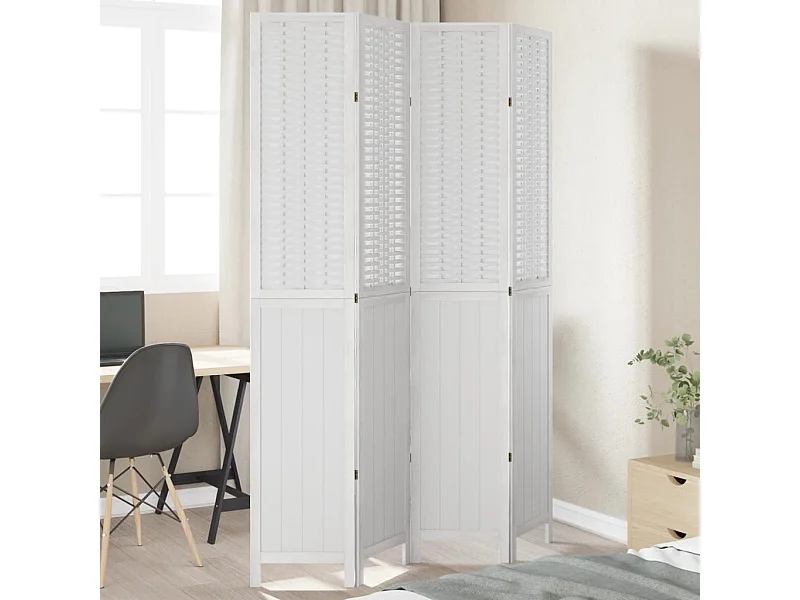 Biombo separador de 4 paneles madera maciza Paulownia blanco ES594558