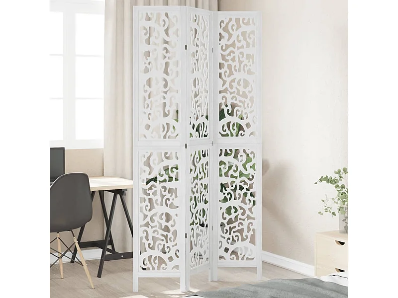 Biombo separador de 3 paneles madera maciza Paulownia blanco ES316099