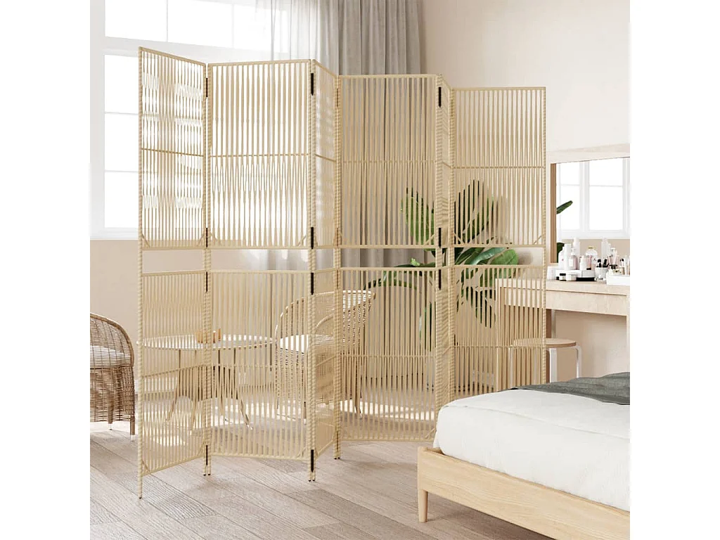 Biombo de 6 paneles ratán sintético beige ES750303