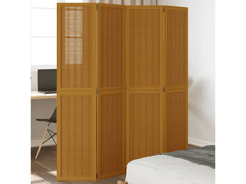 Biombo separador de 4 paneles madera maciza paulownia marrón ES959267