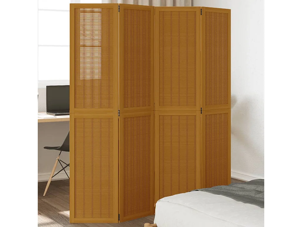 Biombo separador de 4 paneles madera maciza paulownia marrón ES959267