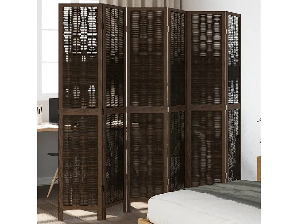 Kamerscherm met 6 panelen massief paulowniahout donkerbruin BE214036