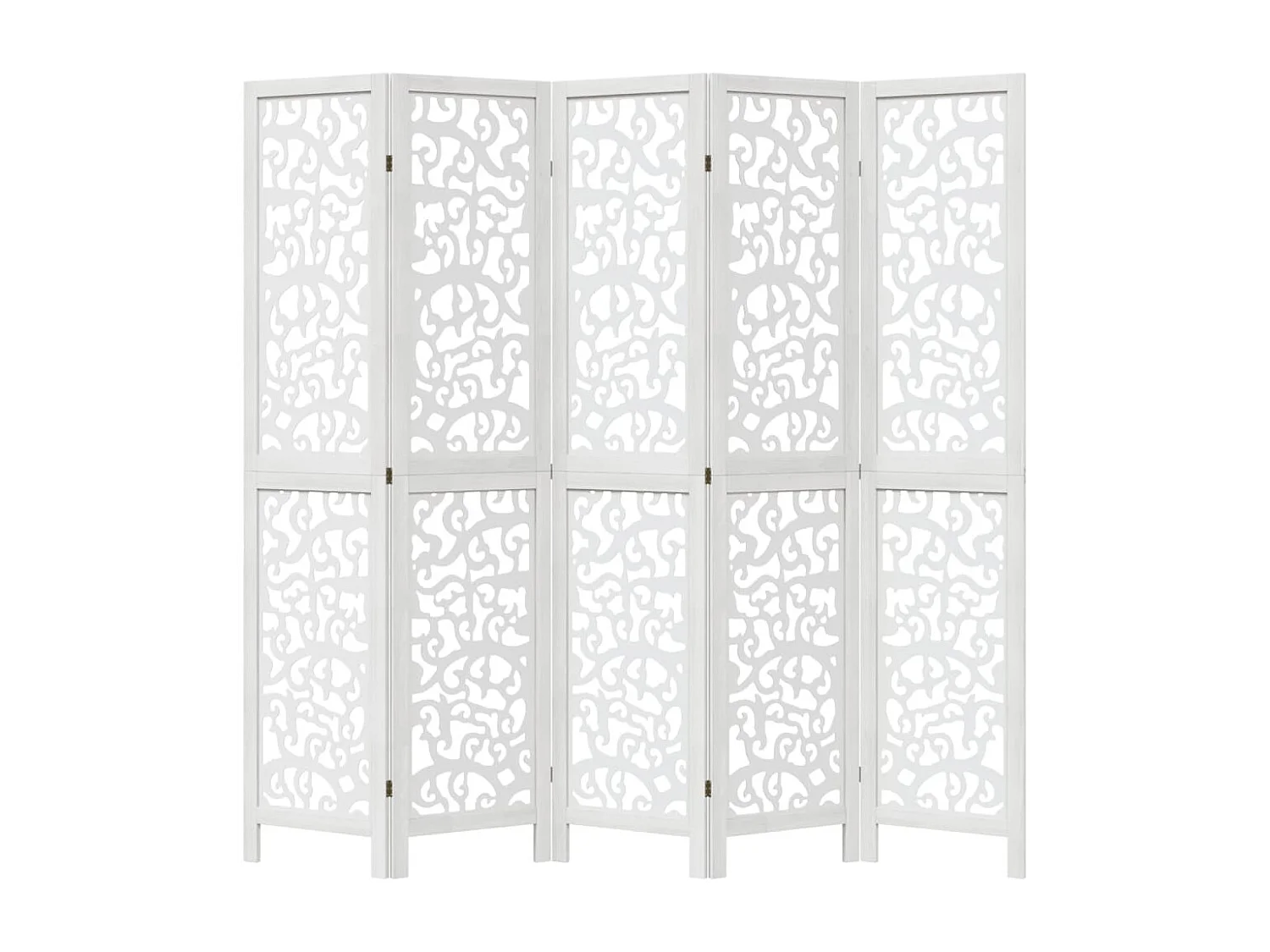 Biombo separador de 5 paneles madera maciza Paulownia blanco ES821647