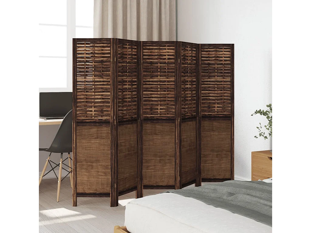 Biombo separador de 5 paneles madera paulownia marrón oscuro ES769958
