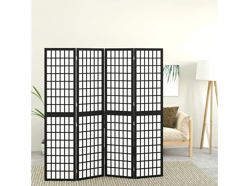 Paravent - Cloison de séparation pliable 4 panneaux 160x170 cm Noir FR65729