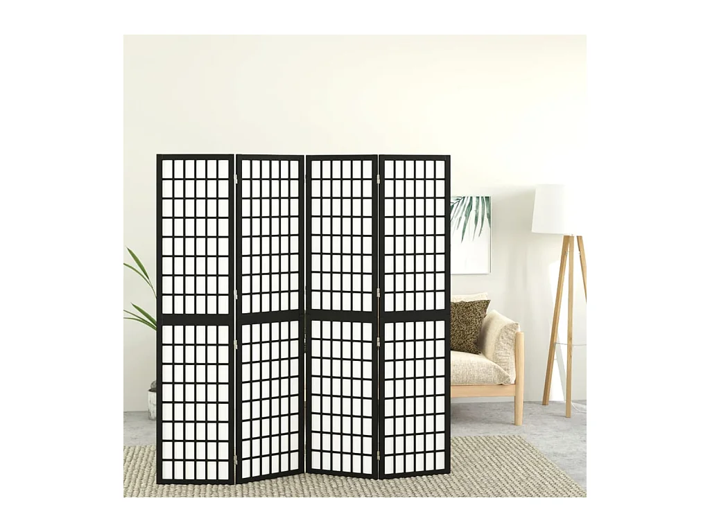 Paravent - Cloison de séparation pliable 4 panneaux 160x170 cm Noir FR65729