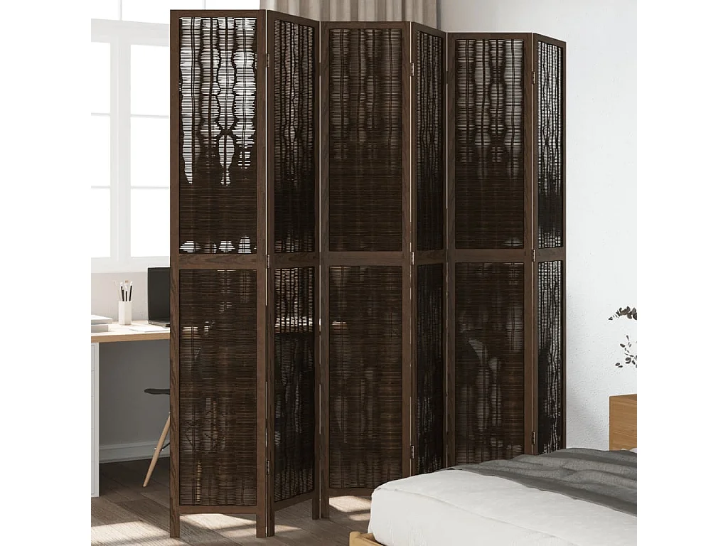 Paravent - Cloison de séparation 6 panneaux marron foncé paulownia massif FR59371