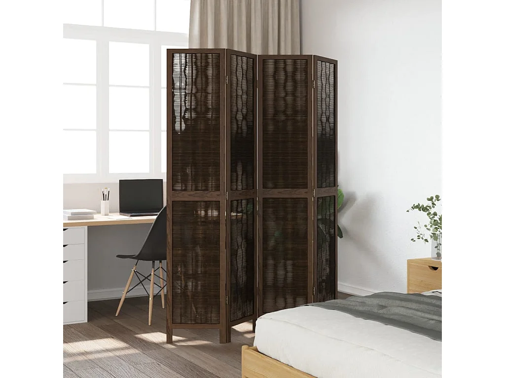 Biombo separador de 4 paneles madera paulownia marrón oscuro ES186042