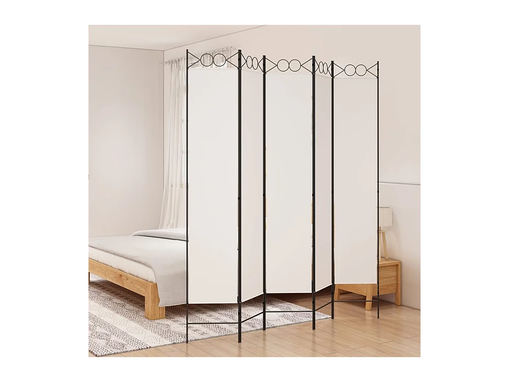 Paravent - Cloison de séparation 5 panneaux Blanc 200x220 cm Tissu FR38256