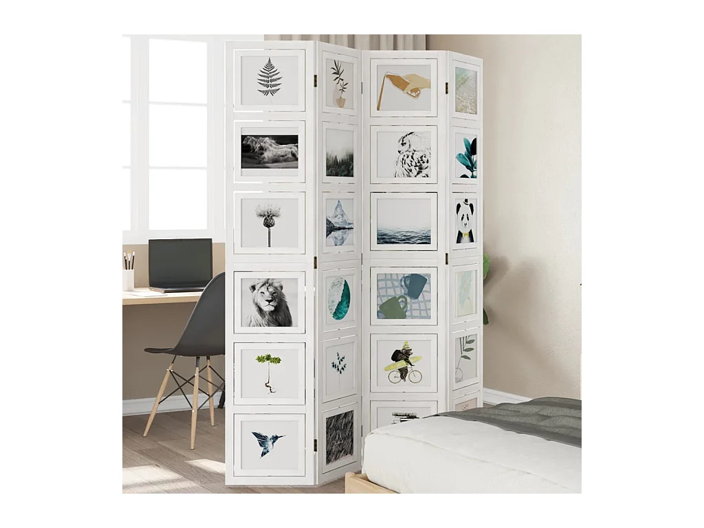 Biombo separador de 4 paneles madera maciza Paulownia blanco ES886339