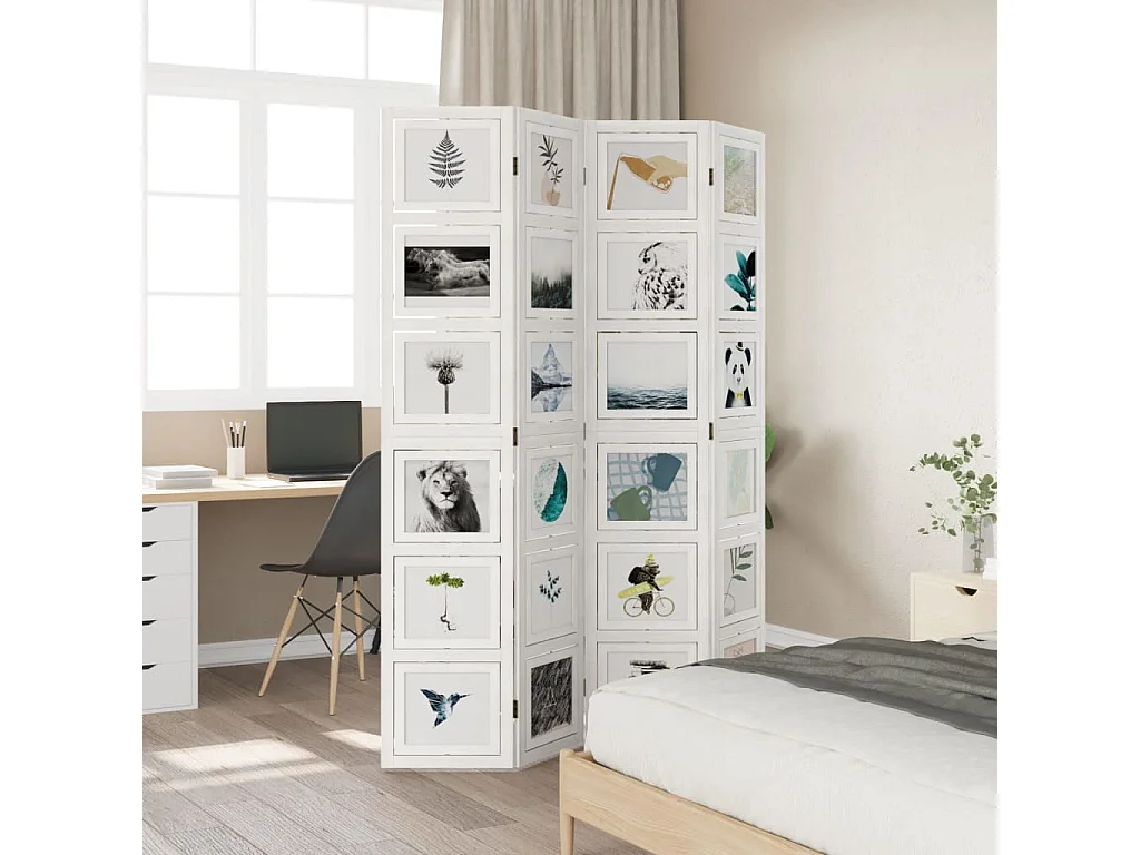 Paravent - Cloison de séparation 4 panneaux blanc bois de paulownia massif FR67578