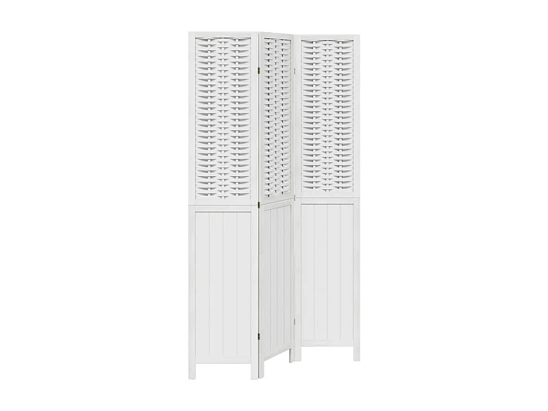 Biombo separador de 3 paneles madera maciza Paulownia blanco ES977445