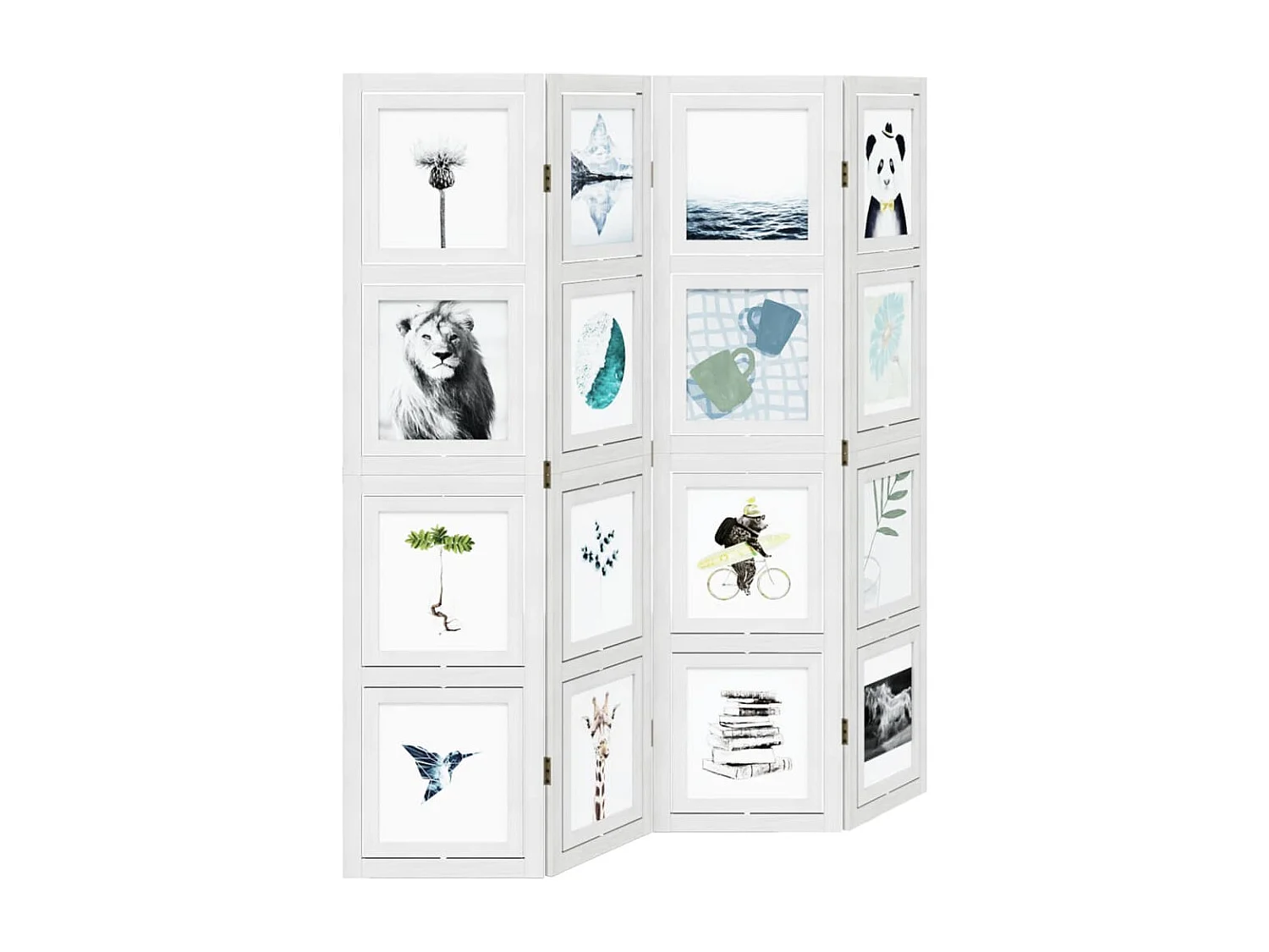 Biombo separador de 4 paneles madera maciza Paulownia blanco ES543327